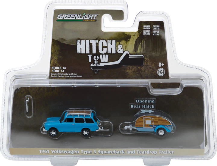 Volkswagen Tipo 3 Squareback 1961 enganche Greenlight con remolque Tear Drop Foto 1 de 1