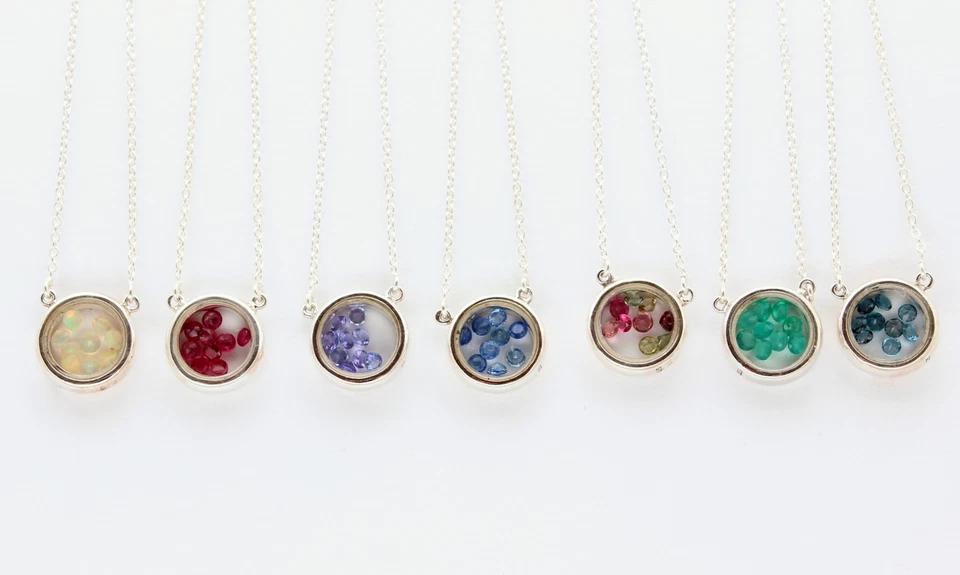 Schwebender Floating Anhänger mit Kette (Rubin Saphir Smaragd Opal Tansanit) - Bild 1 von 3