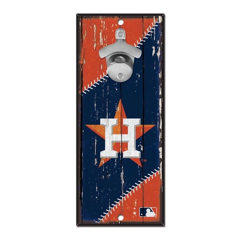 Houston Astros 5"x11" Bottle Opener Wood Sign [NEW] MLB Wall Plaque Mount Bar Cover