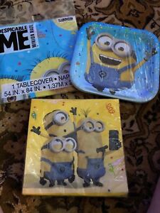 Despicable Me 3 Birthday Party Plates, Table Cloth And Napkins. NEW
