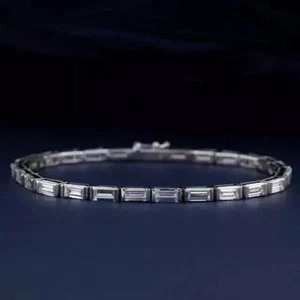 8Ct Baguette Cut Lab Created Diamond Women Tennis Bracelet 14K White Gold Plated - Picture 1 of 3