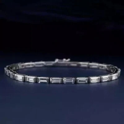 8Ct Baguette Cut Lab Created Diamond Women Tennis Bracelet 14K White Gold Plated - Image 1 of 3