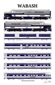 Cartel de ferrocarril Wabash Banner azul 11""x17"" firmado por Andy Fletcher - Imagen 1 de 1