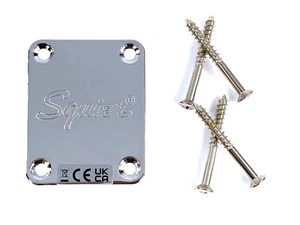 Real Fender Squier Strat PLACA DE CUELLO SCRIPT con TORNILLOS DE MONTAJE Tele Stratocaster - Imagen 1 de 7