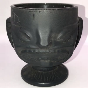 Black Painted Two-Faced Tiki Glass Mug Unmarked Cocktail Mai Tai Bar  Vintage - Picture 1 of 10
