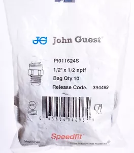 10 Pack John Guest Speedfit 1/2" X 1/2" NPTF Gray Couplings PI011624S - Picture 1 of 4