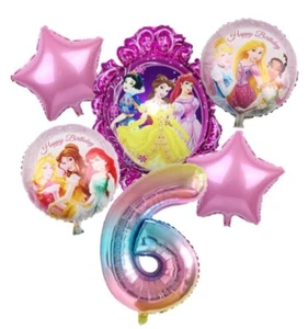 Juego de globos de princesa 6 años fiesta de cumpleaños decoraciones de papel de aluminio niñas sexto cumpleaños - Imagen 1 de 3