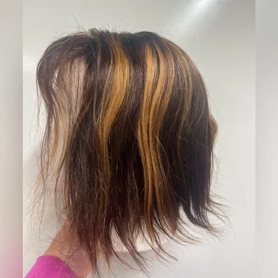 NEW NWT Bob wig Human hair lace front 180% density 10” wig brown ombré highlight - Image 1 of 4