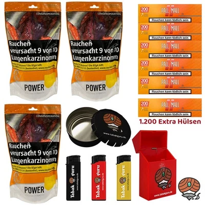 Power Volumentabak Beutel 3x 180g, Pall Mall Allround Xtra Hülsen, Zubehör - Bild 1 von 4