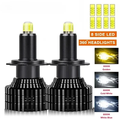 360° 8 Sides LED H7 Car Headlight Bulb 26000LM 100W D1S D2S D4S H1 H3 H11 H8 HB3 - Image 1 of 4