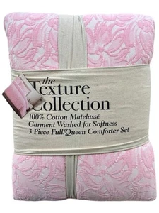 The Texture Collection Cotton Matelasse Pink Full/Queen Comforter Set 90”x90” - Picture 1 of 2