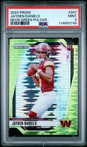 2024 PANINI PRIZM NEON GREEN PULSAR #347 JAYDEN DANIELS PSA 9 - Picture 1 of 2