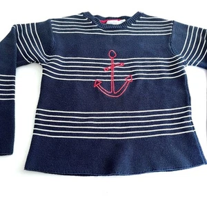Patachou Sweater boys 8 navy cotton striped Preppy nautical - Picture 1 of 6