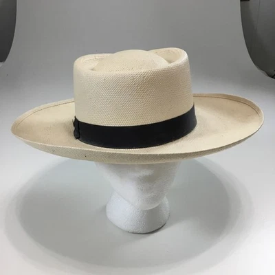 Dobbs Basino Genuino Shantung Panamá Paja Caqui Talla 7 1/4 Foto 1 de 4