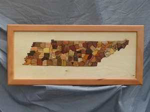 intarsien holzkarte,tennessee,kunst,haus,büro,hartholz,exotisches holz,schnitzerei,wood wo - Bild 1 von 3