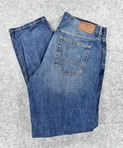 Tommy Hilfiger Mens 34x32 Straight Leg Blue Denim Jeans Med Wash w/Leather Patch - Picture 1 of 15