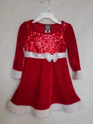 Vestido de Papá Noel de Terciopelo Rosa y Violeta para Niñas Rojo con Faja Blanca 3T Foto 1 de 4