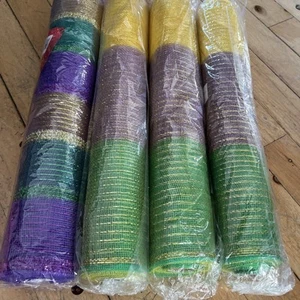 Lot 4 Poly Deco Mesh Crafts Green Purple Gold 30ftx21” Ea Roll Easter Mardi Gras - Picture 1 of 3