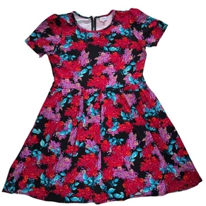 LuLaRoe Damen Kleid Größe 3XL Amelia schwarz rot lila pink geblümt 3X 24/26 neu mit Etikett - Bild 1 von 6