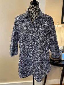 CAMICIA OXFORD LANDS END COLLO DIVISO NO IRON PINPOINT BLU FLOREALE con bottoni 18W - Foto 1 di 11