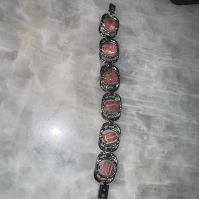 Elegante pulseira de rodocrosita 6 pedras prata metal  - Imagem 1 de 4