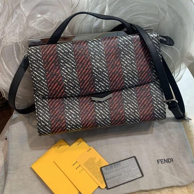 FENDI Demijoule 2WAY Shoulder Bag Tweed Pattern Black Red White Silver レディース - Image 1 of 4