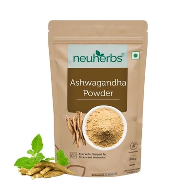 Polvo de ashwagandha Neuherbs - 100 gm soporte fuerza y energía Foto 1 de 4