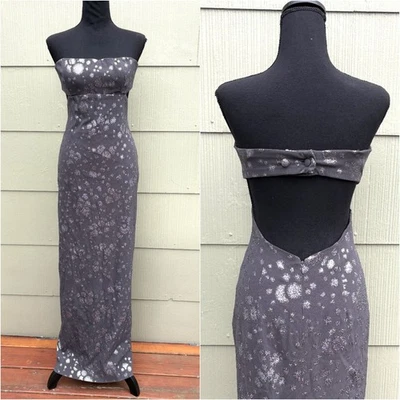 vtg NICOLE MILLER 90s Union Made Strapless Glitter Starburst Formal Evening Gown - Image 1 of 4