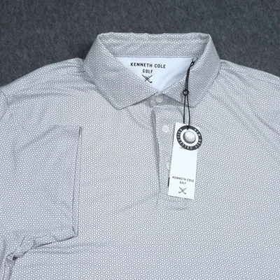 Kenneth Cole Golf Polo Shirt Sz. Med Tan White Geometric Wicking Shape Retention - Image 1 of 4