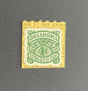Oklahoma State Revenue - 4 Cent Olive Tobacco (Zigarette) Steuermarke #T66 - postfrisch - Bild 1 von 1