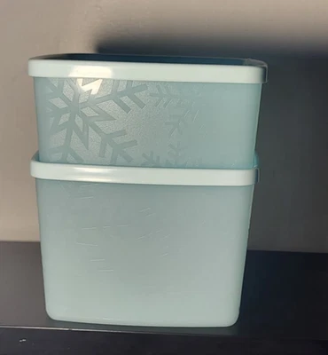 Set of 2 Tupperware Snowflake Freezer Medium Small Square Round Container - Image 1 of 2
