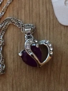 Purple Crystal Silver Heart On Chain - Picture 1 of 3