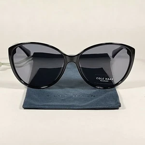 Cole Haan CH9000 001 Cat Eye Polarized Sunglasses Shiny Black Gray Women's 58mm - Picture 1 of 11