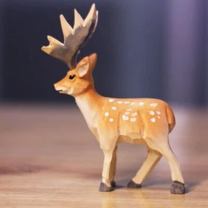 New Cute Handmade Standing Deer Wooden Figurine Sculpture Decorative Artwork - Bild 1 von 1
