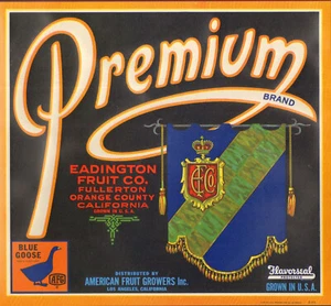 *Original* PREMIUM Fullerton Blue Goose AFG Orange County Crate Label NOT A COPY - Picture 1 of 1