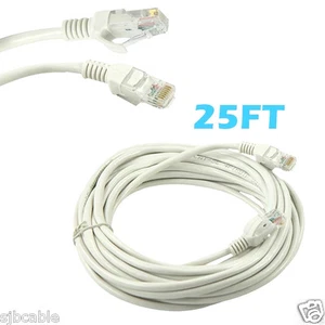 25ft RJ45 Cat5 Patch Cord Cable For Ethernet Internet Network LAN Router White  - Picture 1 of 2