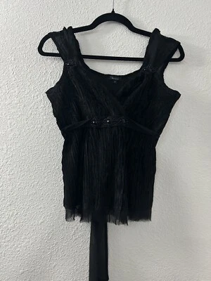 Camiseta sin mangas Komarov para mujer Babydoll talla S negra arrugada cuello en V Y2k cuentas capricho bruja gótica Foto 1 de 4