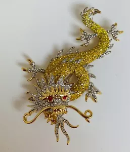 Butler and Wilson Yellow Enamel Crystal Chinese Dragon Brooch New - Picture 1 of 3