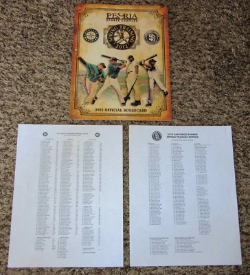 2012 Seattle Mariners v San Diego Padres Cactus League baseball scorecard roster - Image 1 of 4
