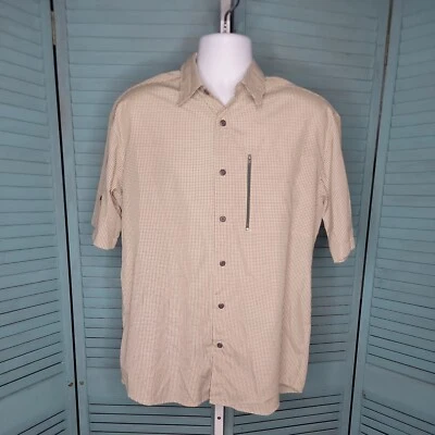 Split Button Up Collared Shirt ~ Sz M ~ Yellow & Beige ~ Short Sleeve - Image 1 of 3