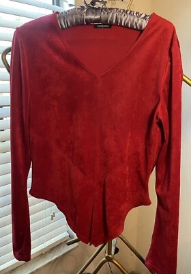 Blusa Sombra de Ojos De Colección Terciopelo Cuello en V Manga Larga Top Talla Grande Y2K Hecha en EE. UU. Foto 1 de 4