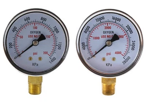 Low and High Pressure Gauges for Oxygen Regulator - 2.5 inches - 1/4" NPT (PAIR) - Picture 1 of 4