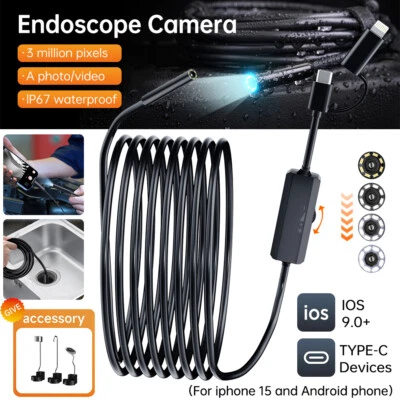 8 LED HD 1440P Endoscope Snake Inspection Camera Borescope for iPhone Android AU - image 1 of 4
