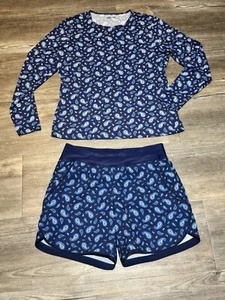 Pantaloncini da bagno Lands' End blu paisley vita alta 6 e top M tasche donna - Foto 1 di 5