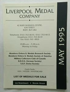 Liverpool Medal Company Catalog Orders May 1995 - Picture 1 of 2