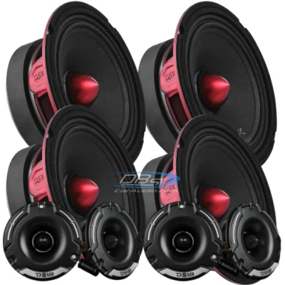 4x DS18 PRO-X6.4BM 6.5" 4-ohm Midrange Speakers 4x PRO-TWZ1 4-ohm Super Tweeters - Image 1 of 4