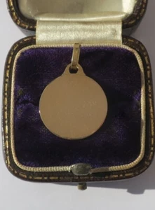Pendentif médaille rond brillant à graver or jaune massif 18 carats neuf stock - Foto 1 di 7