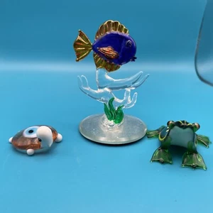 LOT of  3 Mini Hand Blown Glass Animal Figures Fish, Turtles - Picture 1 of 10