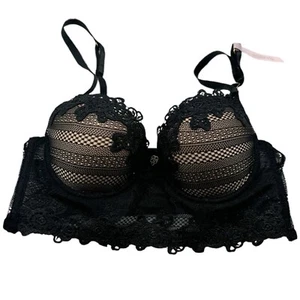 Daisy Fuentes Black Lace Padded Push Up Bra Size 36B Sexy Lingerie - Picture 1 of 7