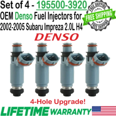 Genuine 4Pcs Denso 4-Hole Upgrade Fuel Injectors for 2004 Subaru Impreza 2.0L H4 Foto 1 de 4